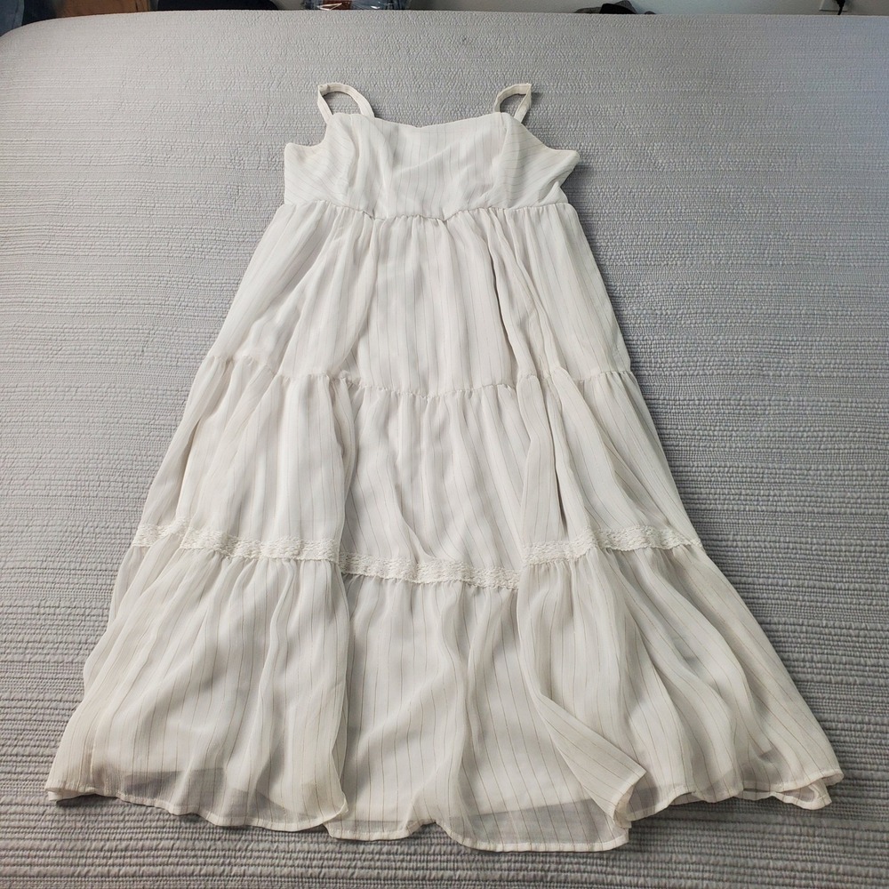 Torrid White Gold Metallic Pinstripe Tiered Maxi Dress Smocked Back Plus Size 1